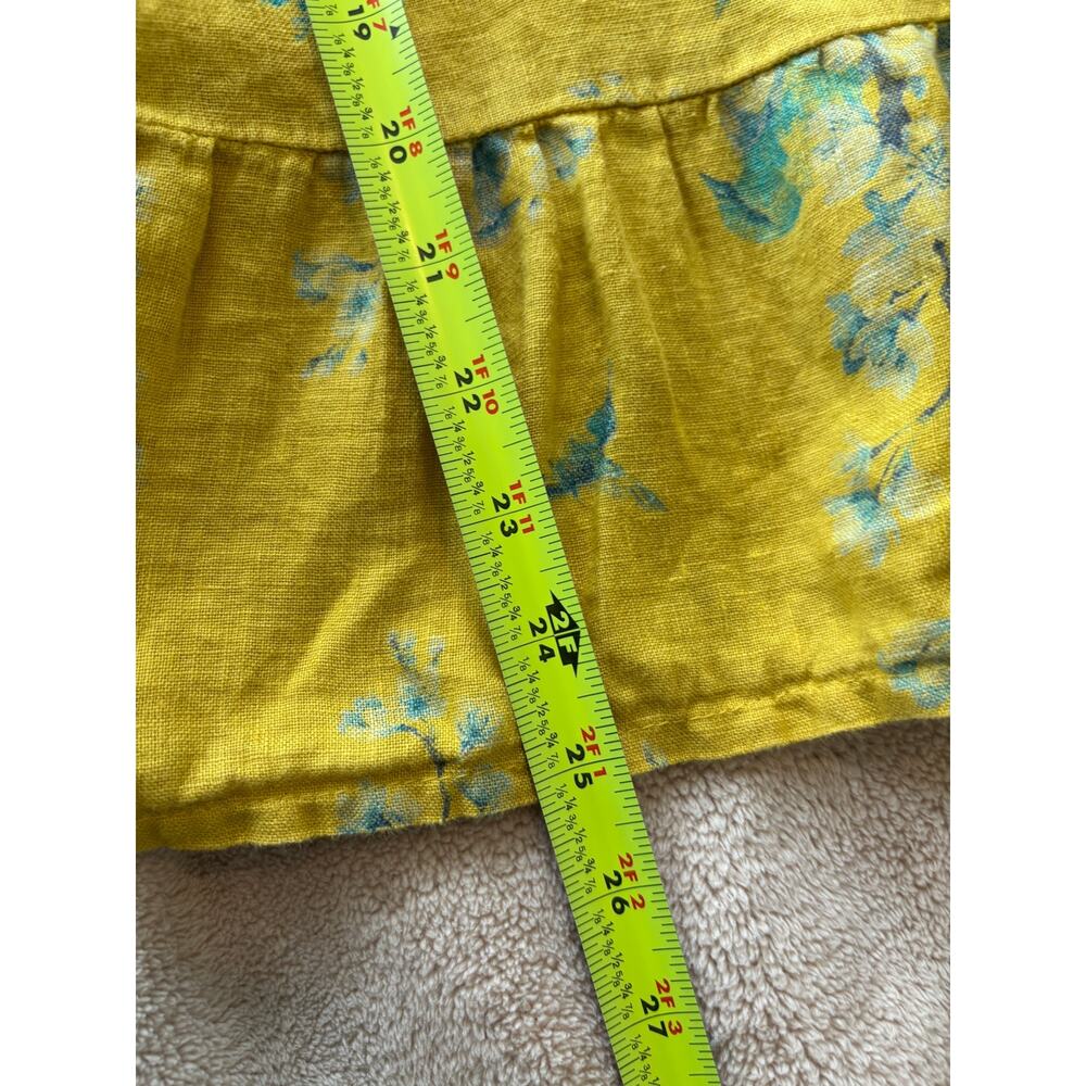 Italian Linen Floral Peplum Blouse Top Mustard Yellow Botanical Cottagecore - Picture 4 of 7